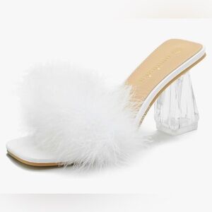 Fluffy white heels